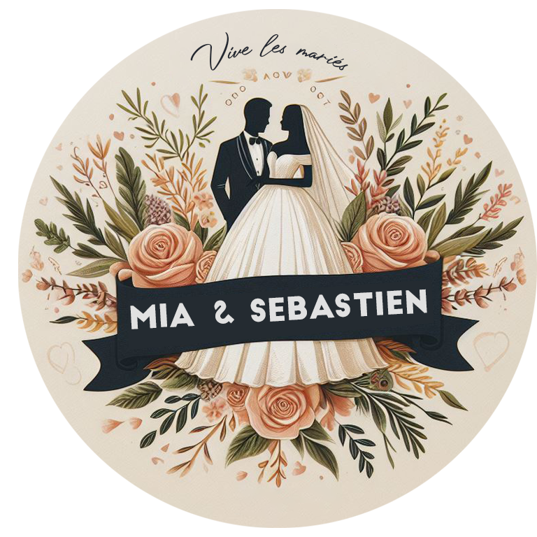 Sticker personnalisé mariage fleurs rose