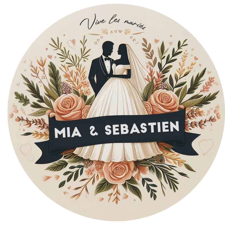 Sticker personnalisé mariage fleurs rose