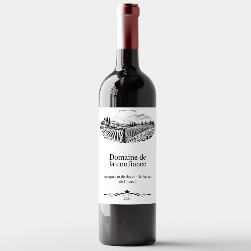 Demande de parrain originale Etiquette personnalisée bouteille de vin